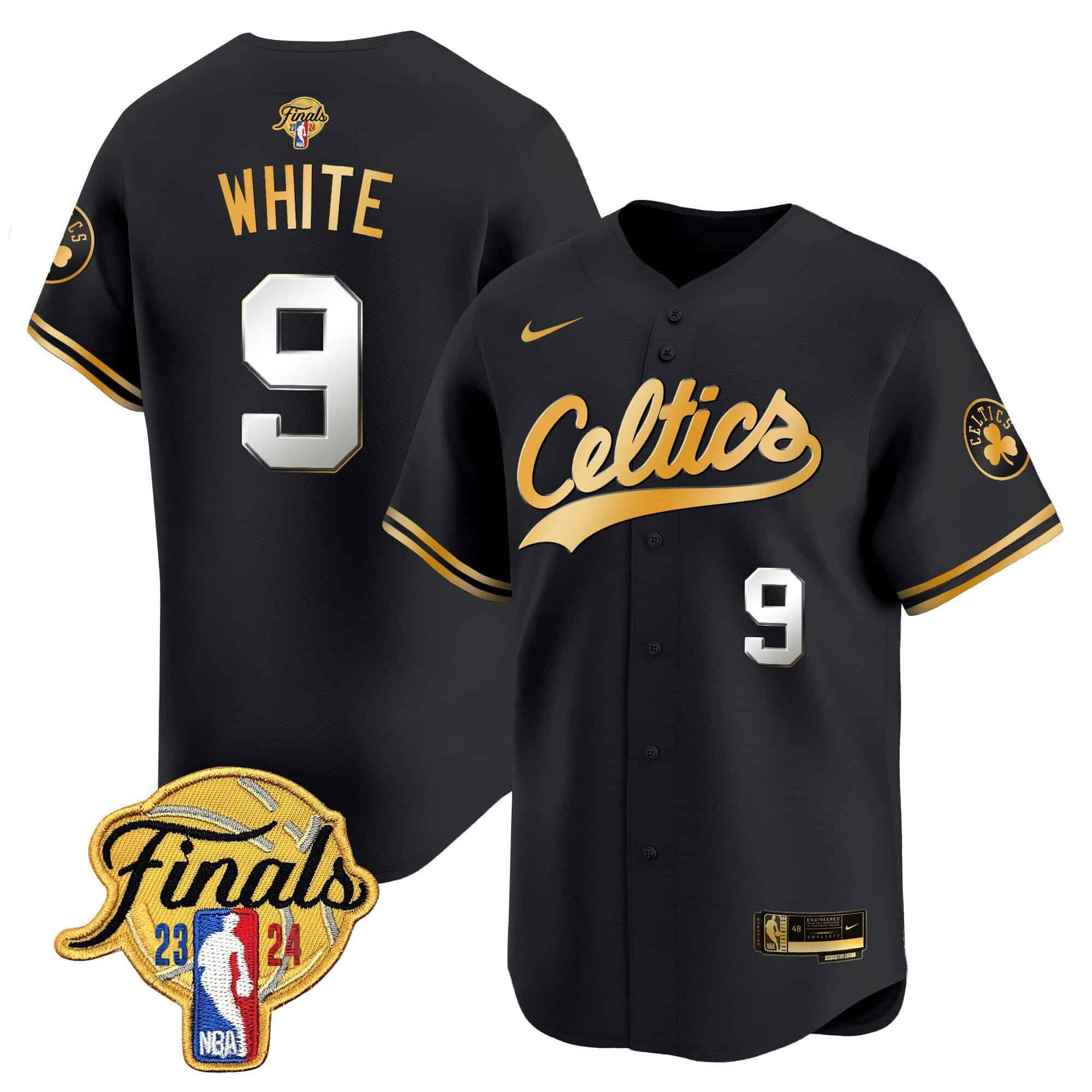 Men Boston Celtics #9 White Black 2024 Nike Finals Patch Baseball NBA Jersey->->NBA Jersey